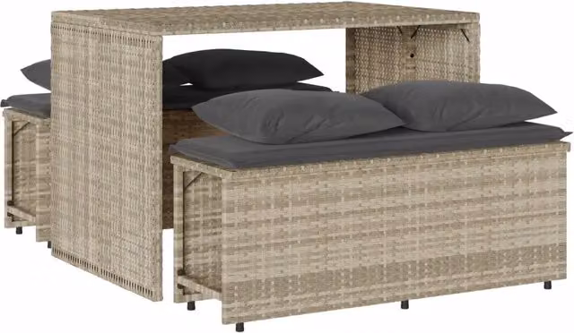 Set Pranzo da Giardino 3pz | Set Salotto da Giardino con Cuscini Grigio Chiaro Polyrattan