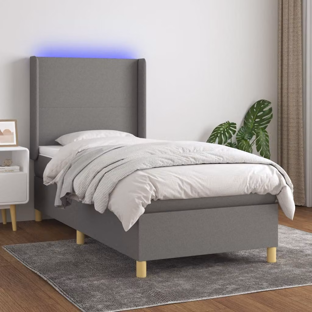 Letto Ibrido con Materasso e Illuminazione LED vidaXL in Tessuto Grigio e Bianco, L/P: 90 x 200 cm – 1