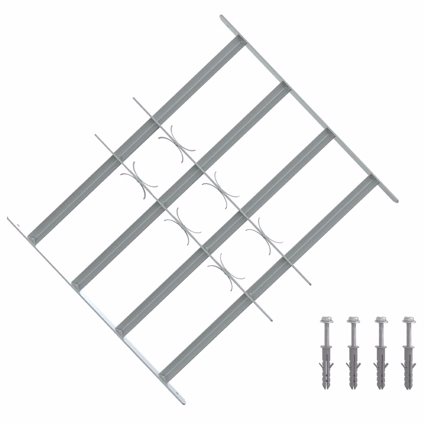 Set di 3 griglie di sicurezza per finestre vidaXL in acciaio galvanizzato grigio con 4 barre trasversali