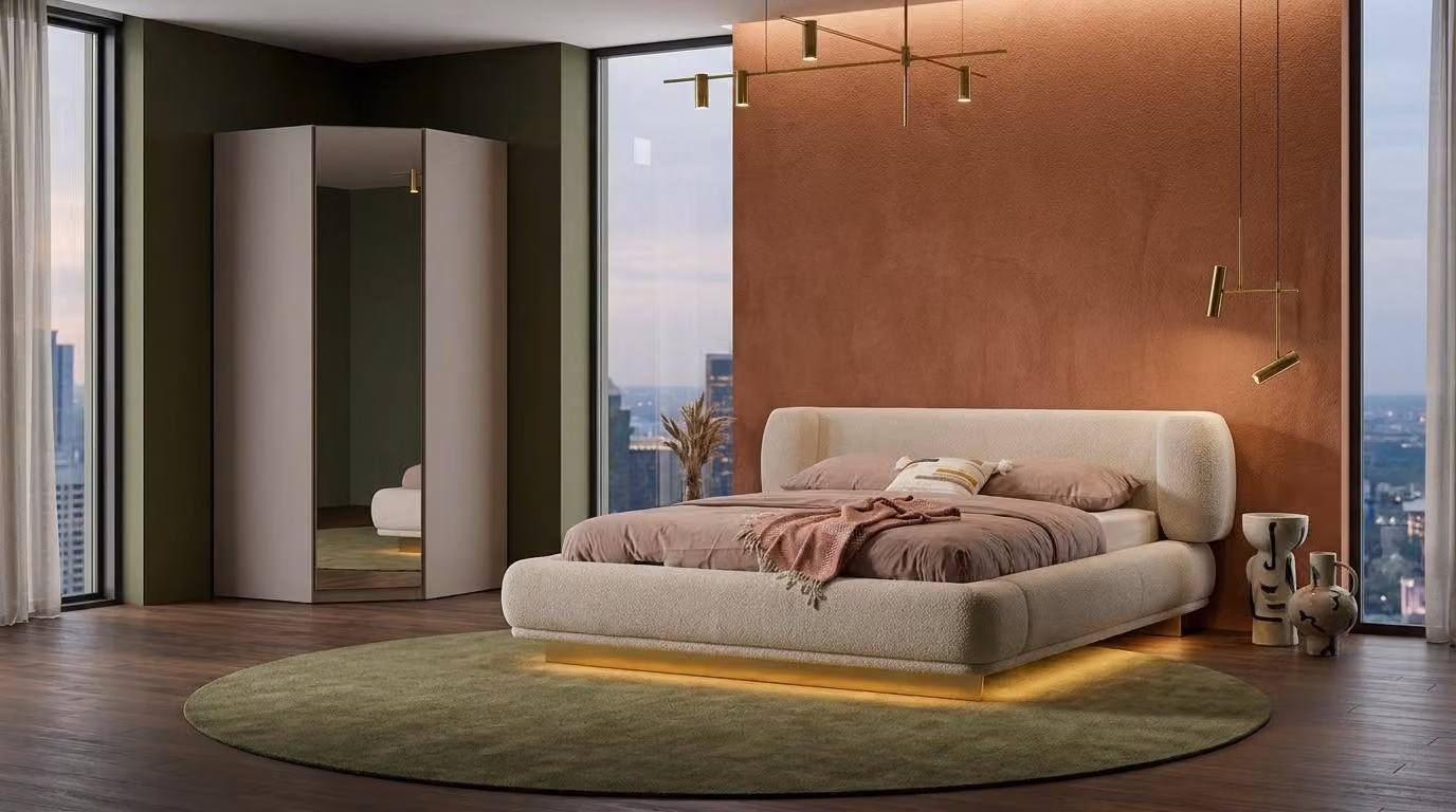 Armadio a battente per camera da letto, stile moderno, colore beige, comodo e confortevole