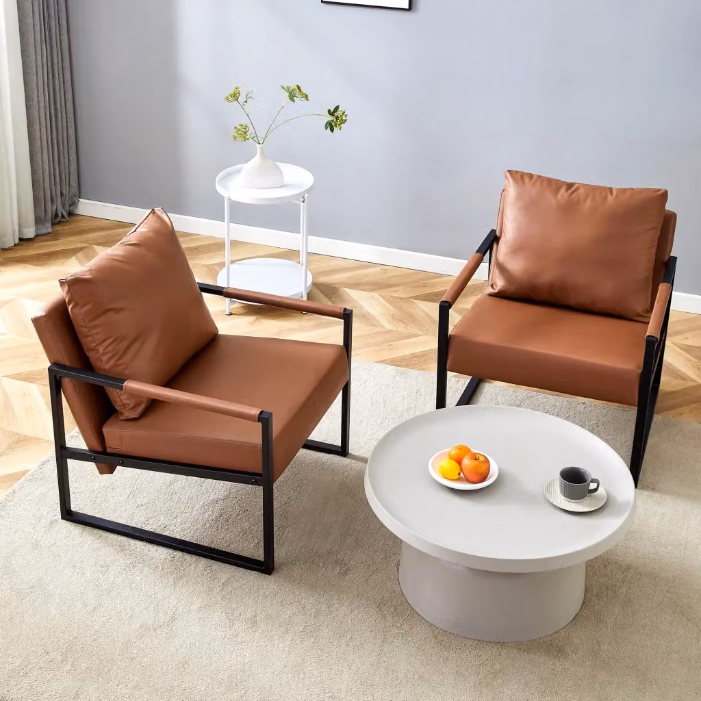 Poltrona Relax REDOM in ecopelle marrone e nero con braccioli e struttura in metallo L 79 cm x P 65 cm x H 28 cm – 2