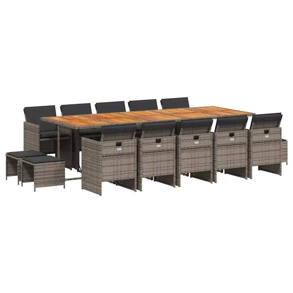Set da pranzo da giardino vidaXL in legno di acacia e polyrattan, 15 pezzi, grigio e marrone – 2