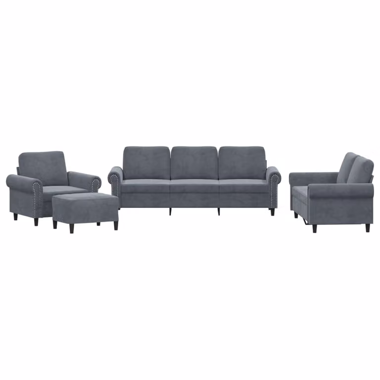 Set di Divani 4 pz con Cuscini Grigio Scuro in Velluto