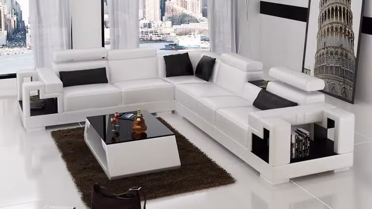 Designer Sofa Couch Ecksofa Leder Polster Garnitur Wohnlandschaft Regal