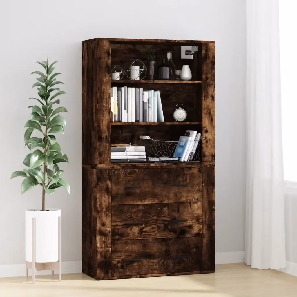 Credenza Buffet da pranzo moderna in legno multistrato Rovere Fumo marrone – 2
