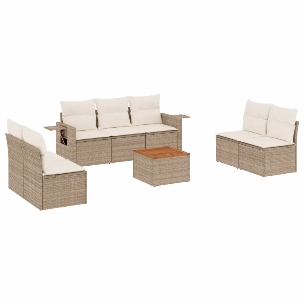 vidaXL Set Divano da Giardino 8 pz in Polyrattan con Cuscini Beige e Tavolino da Esterno – 2