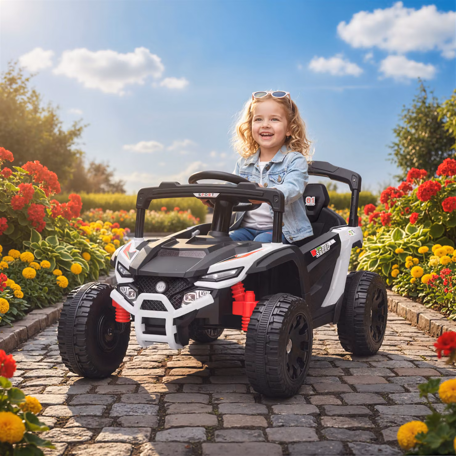 AIYAPLAY Auto Elettrica per Bambini con Telecomando, 2 Motori, Fari e Musica, Bianco, L 88 cm x P 57.5 cm x H 55.5 cm – 2