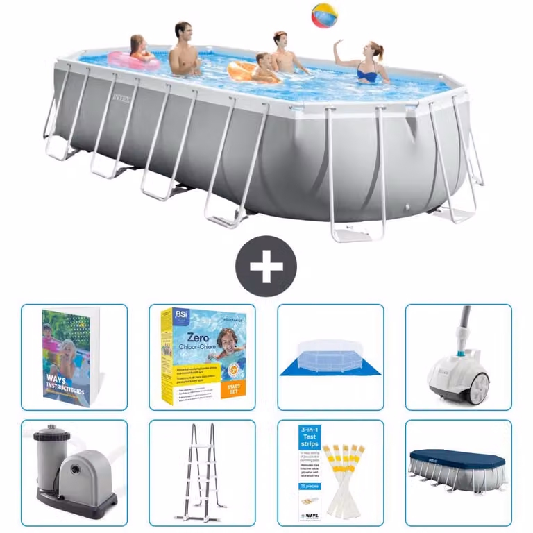 Piscina fuori terra ovale con struttura Prisma - 610x305x122 cm - 7 pezzi - Modello S544