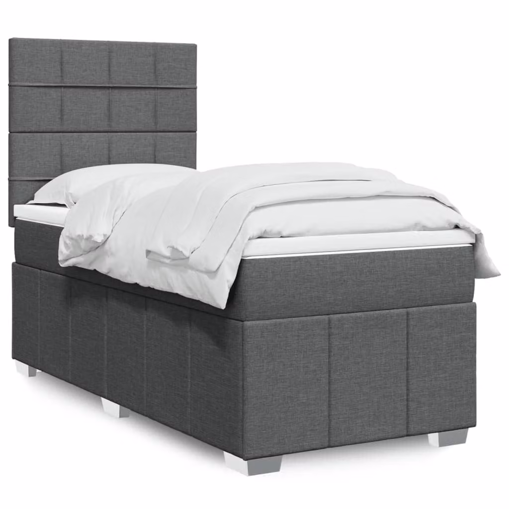 vidaXL Giroletto a Molle Ibrido con Materasso in Tessuto Grigio e Bianco L/P/H: 200 x 80 x 150,5 cm
