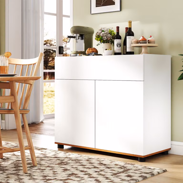Credenza buffet Costway in stile fattoria moderno con 1 cassetto e 2 ante, mobile indipendente per cucina e soggiorno, Bianco