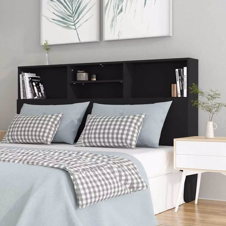 Testiera con contenitore e ripiano integrato vidaXL, colore nero, L 160 cm x P 19 cm x H 103,5 cm