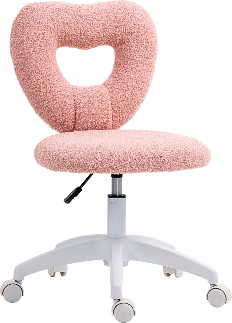 Sedia da scrivania, sedia da ufficio, schienale a forma di cuore, senza braccioli, regolabile in altezza, in tessuto tipo "teddy" (rosa)