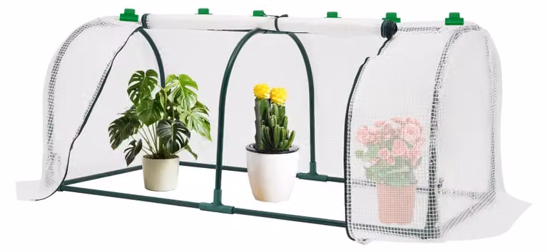 Serra da esterno in polietilene - Serra da balcone 120x60x50 cm - Struttura in metallo - Tetto a volta - Adatta per balconi, terrazzi e aiuole rialzate - Ideale per pomodori e piantine - Colore: bianco
