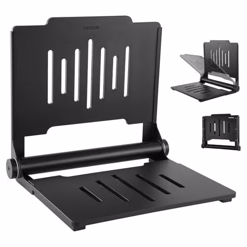 VEVOR Sedile Doccia Pieghevole da Parete 452 mm, Sgabello Doccia Ribaltabile con Schienale di Supporto Carico Max 180 kg, Sedile da Bagno in Plastica con Struttura in Acciaio Inox per Adulti e Anziani