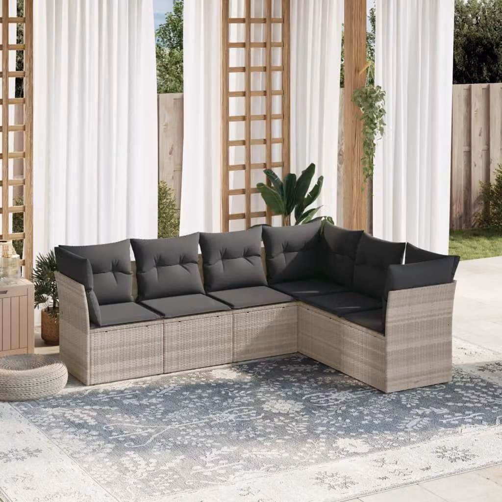 Maison Exclusive - Set Divano da Giardino 6pz con Cuscini Grigio Chiaro Polyrattan