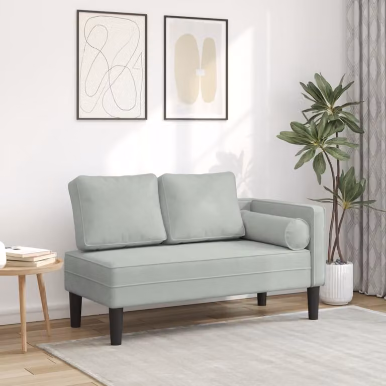vidaXL Chaise Longue Moderna a Forma di L in Velluto Grigio Chiaro con Cuscini, L: 116,5 x P: 62,0 x H: 57,5 cm