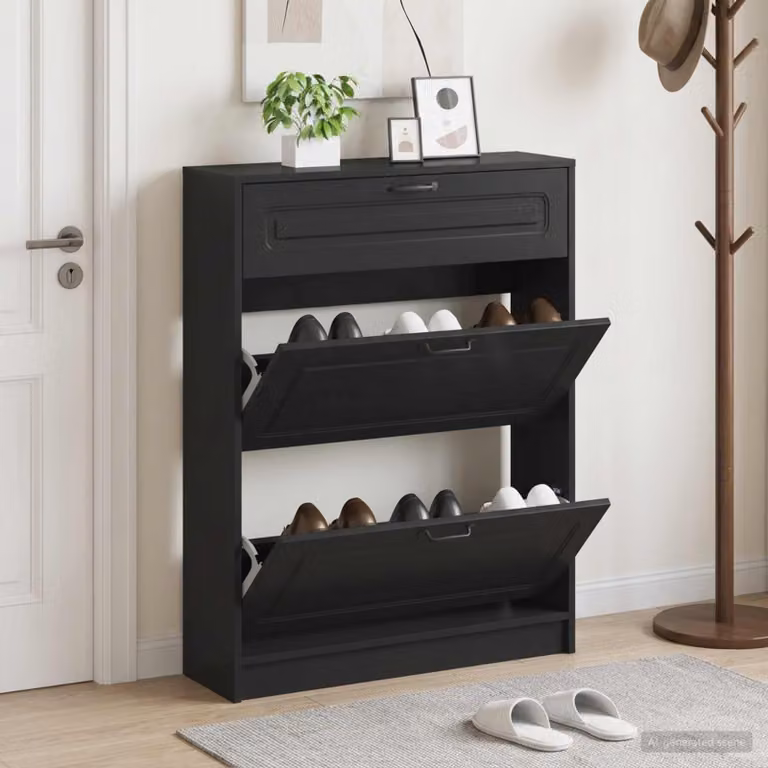 Scarpiera mobile vidaXL UTRECHT nera con ante a battente in MDF e metallo L 78 x P 24 x H 100 cm
