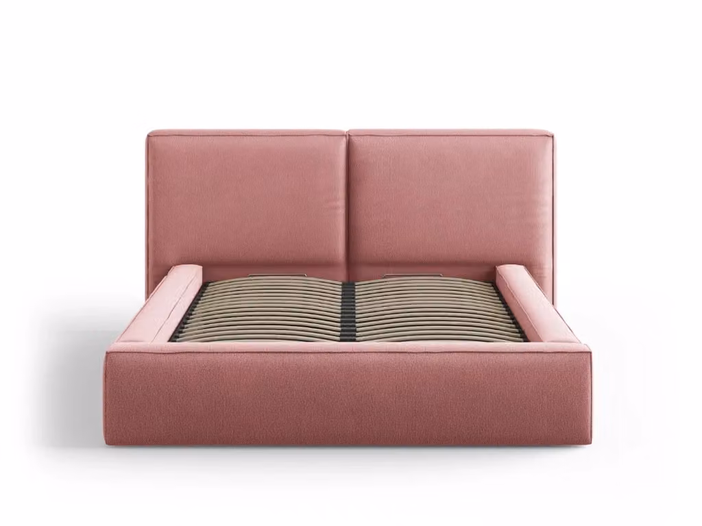 Letto con cassettone e testiera doppia Arendal di Cosmopolitan Design in tessuto rosa L: 140 cm, P: 200 cm, H: 104 cm – 2