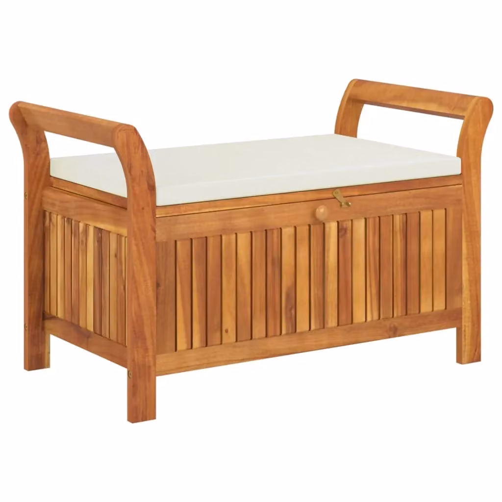 Panca da giardino con contenitore e cuscini Outsunny in legno di acacia marrone e bianco L: 91 cm – 2