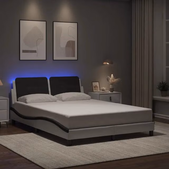 vidaXL Giroletto Zadar Bianco e Nero con LED e porta USB, L/P/H: 140 x 200 cm – 1