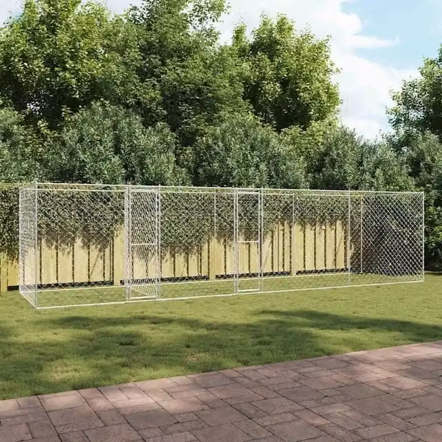 Gabbia per cani vidaXL in metallo argentato resistente alle intemperie L: 800 cm, P: 200 cm, H: 200 cm