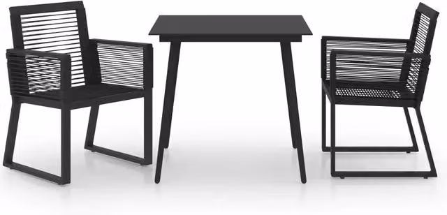 Set da Pranzo da Giardino 3 pz | Set Salotto da Giardino in Rattan PVC Nero