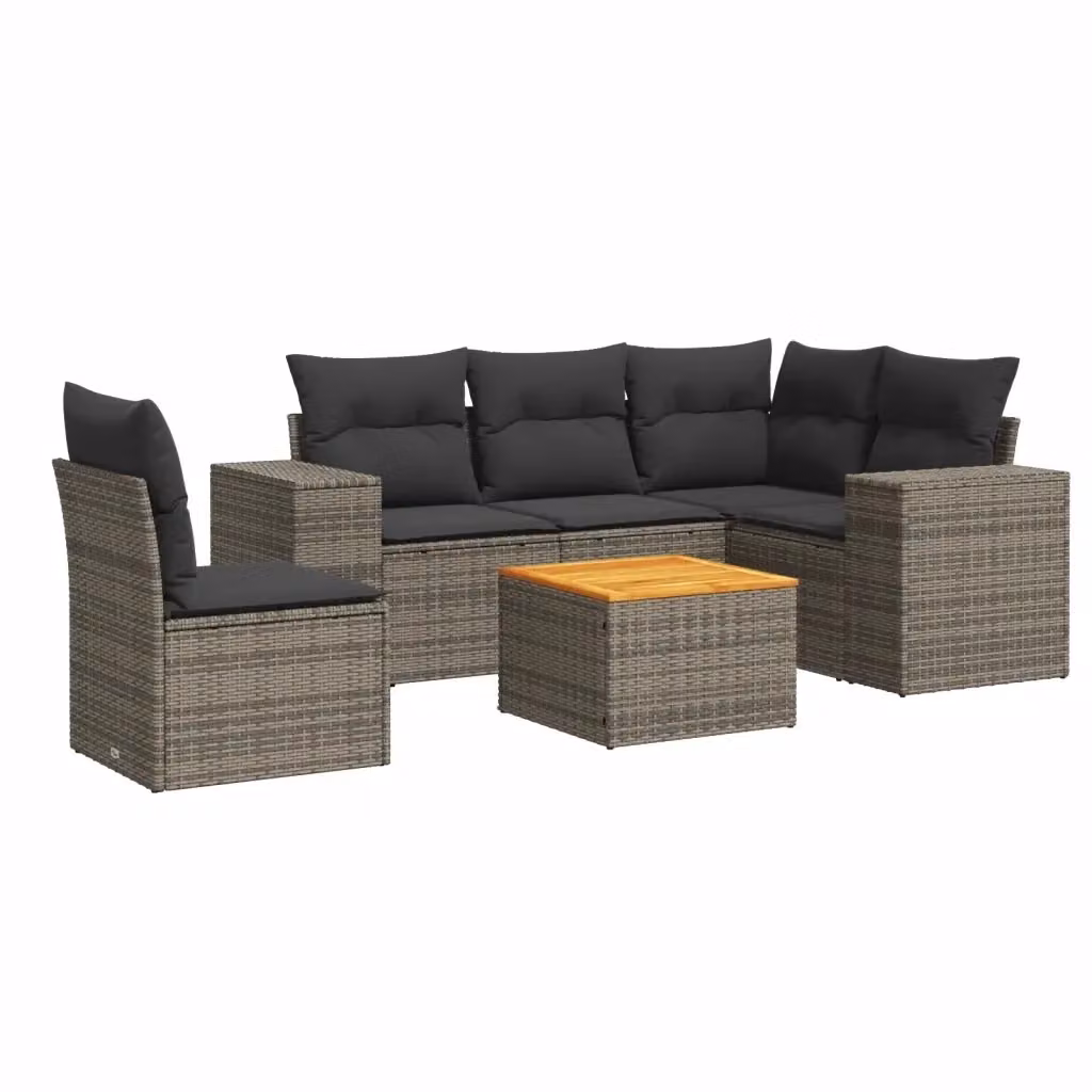 Set Divano da Giardino vidaXL 6 pz a Forma a L in Polyrattan Grigio con Cuscini e Tavolino – 2
