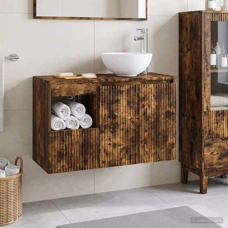 Set di mobili per il bagno moderno vidaXL composto da mobile lavabo e pensile in legno marrone opaco