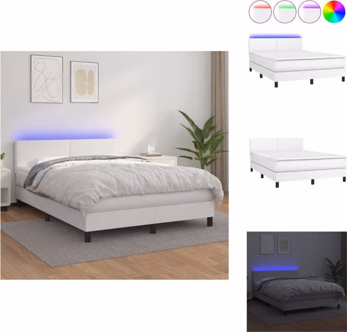vidaXL Letto a molle con materasso e LED bianco 140x200 cm in Pelle finta - Letti e strutture letto