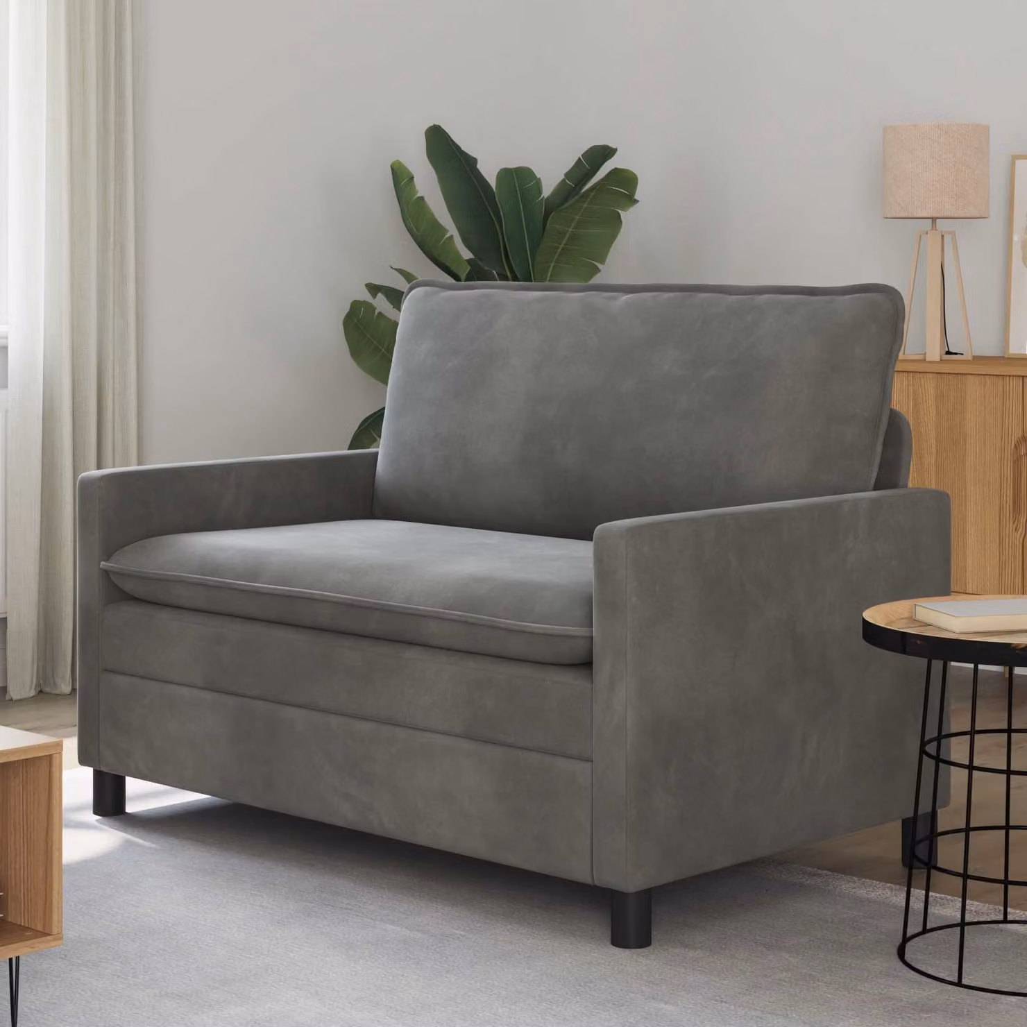 Divano moderno vidaXL in velluto grigio scuro con struttura in metallo L: 126 cm, P: 81 cm, H: 87,5 cm