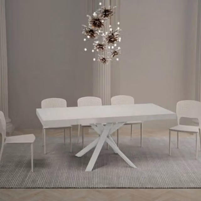 Tavolo allungabile 90/194x90 cm Clerk Premium colore bianco frassino gambe bianche
