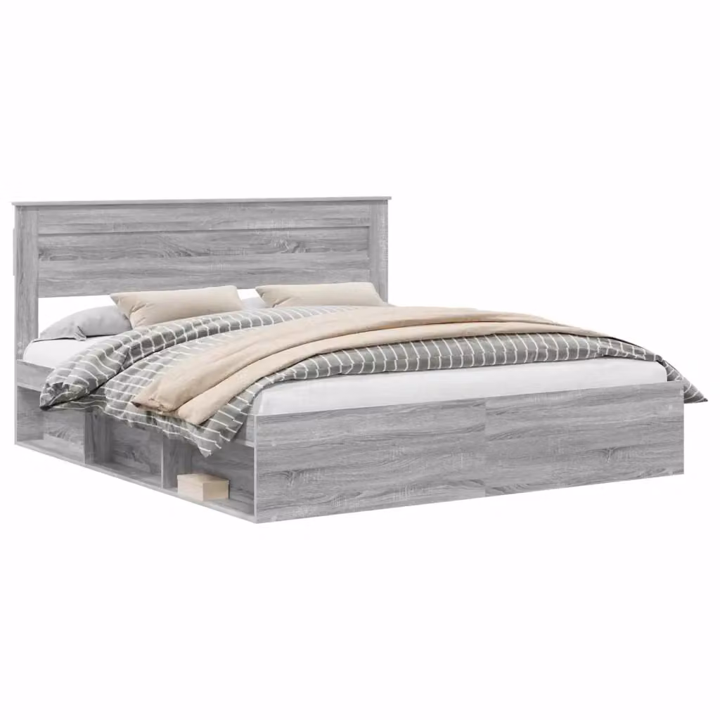 Struttura del letto moderna vidaXL in legno e MDF Grigio con contenitori laterali 200 x 200 cm – 2