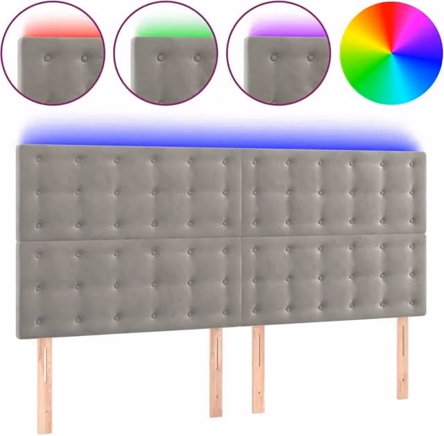 Testata del letto con illuminazione LED e porta di ricarica USB in velluto grigio chiaro L: 180 cm, P: 5 cm, H: 118/128 cm