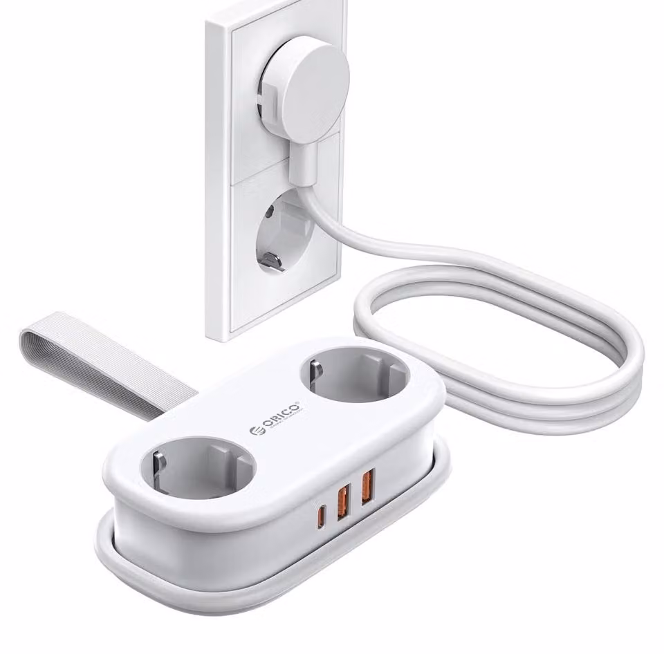 Orico AP3, ciabatta multipresa da 20W con tecnologia GaN, 5 prese (2 prese di corrente + 2 USB-A + 1 USB-C) – Bianco