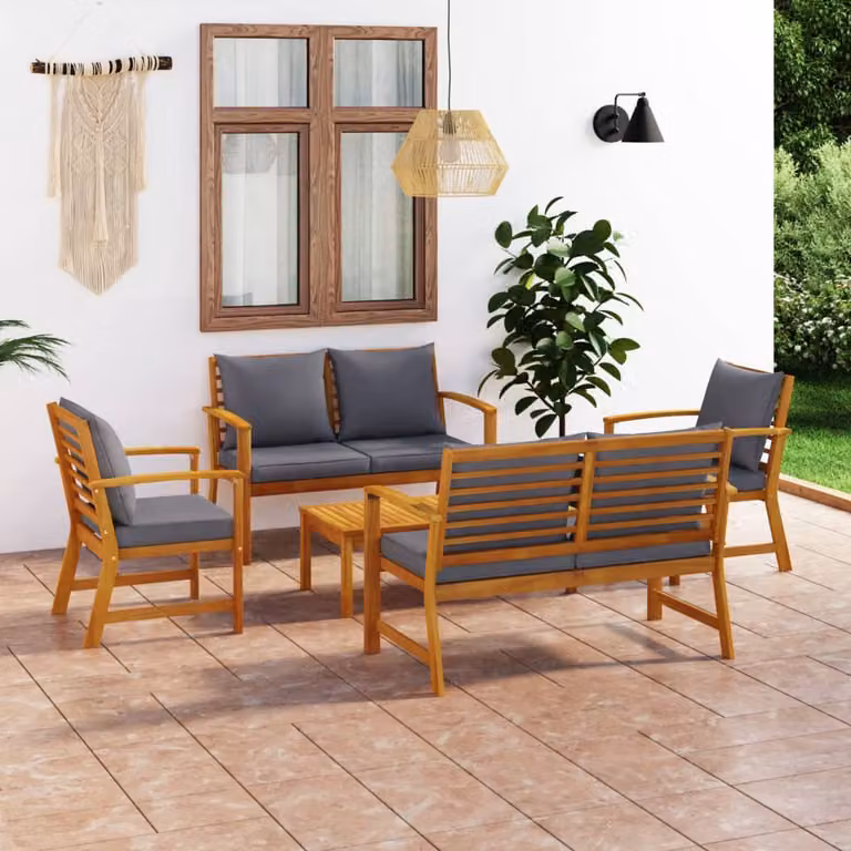 The Living Store Set da giardino 5 pezzi con cuscini in legno massiccio di acacia