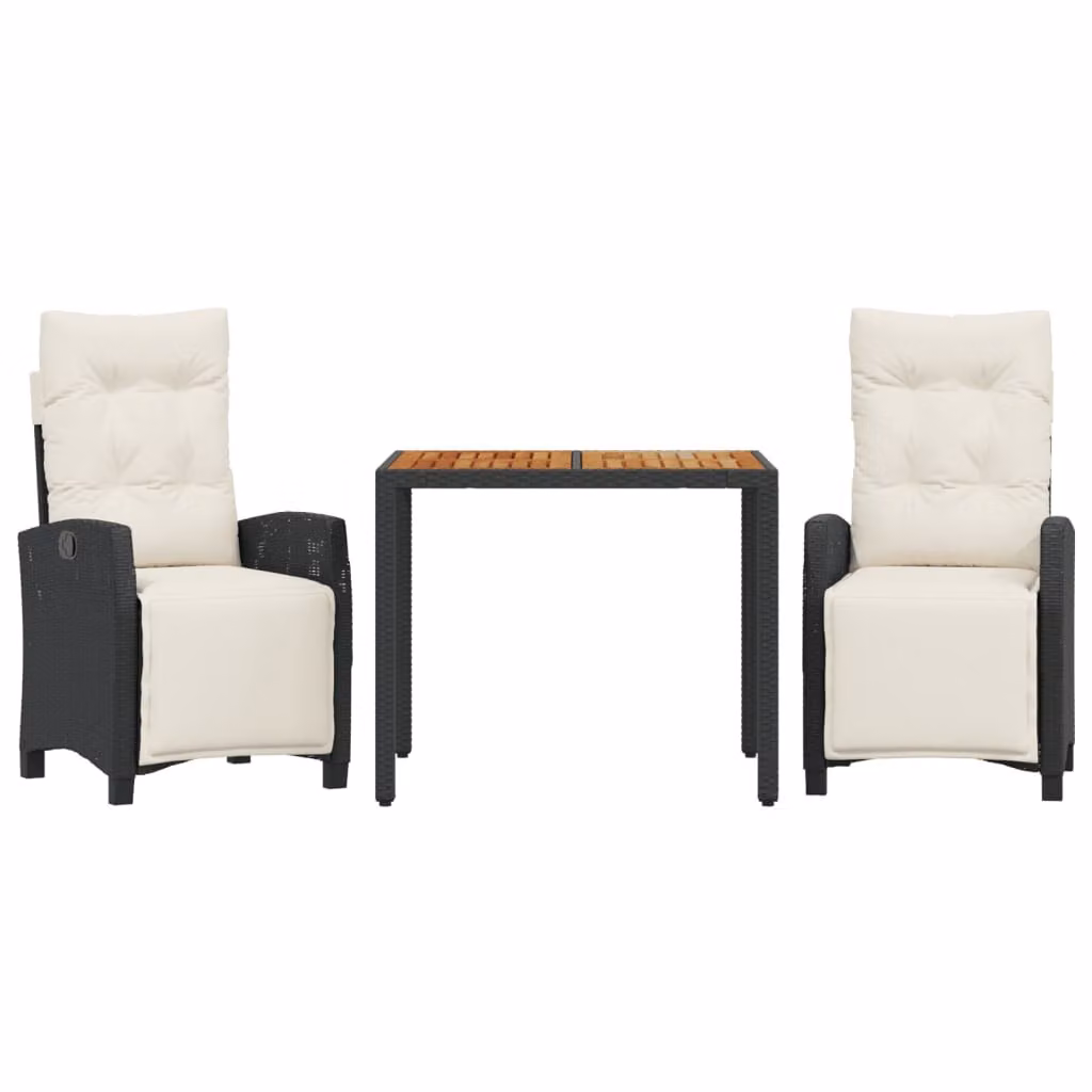 Set da Pranzo da Giardino 3 pz con Cuscini Nero in Polyrattan
