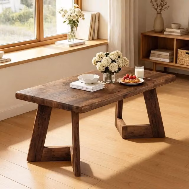 Tavolino basso fisso rettangolare in pannello di particelle marrone rustico piano 4 cm 120 × 60 × 51 cm