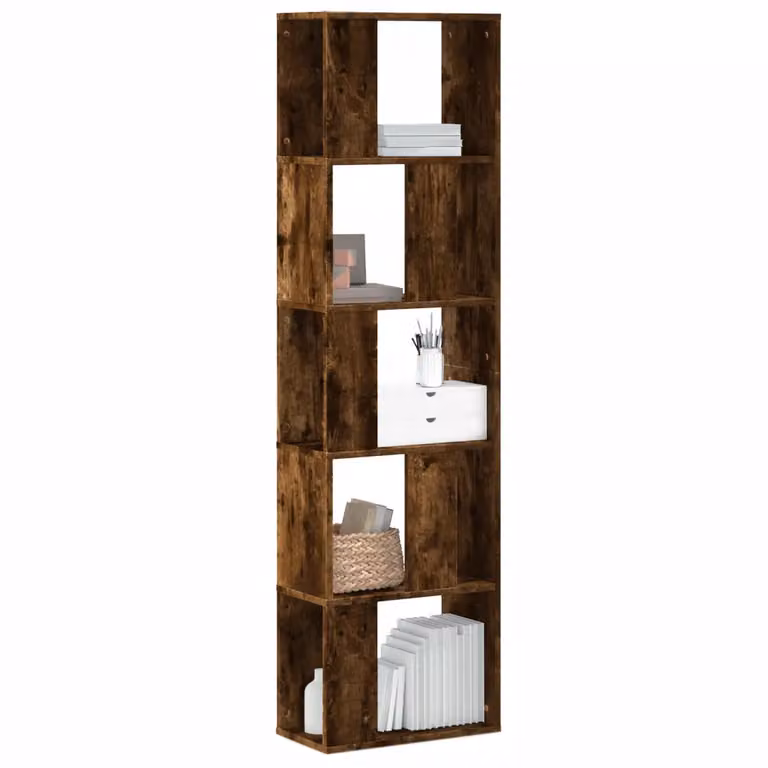 Libreria vidaXL con 5 Ripiani in Legno Multistrato e MDF, Colore Rovere Fumo, L 45 cm x P 23,5 cm x H 162,5 cm