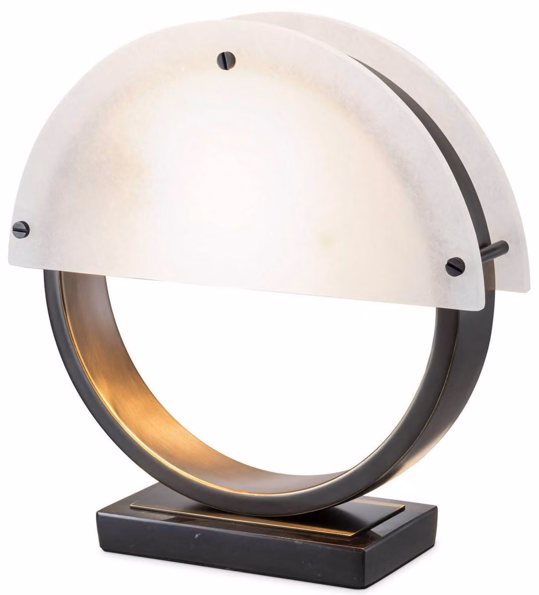 Casa Padrino lampada da tavolo di design bronzo/alabastro 30 x 10 x H. 30,5 cm - Lampada da tavolo moderna con base in marmo e 2 paralumi semicircolari in alabastro - Luci di design