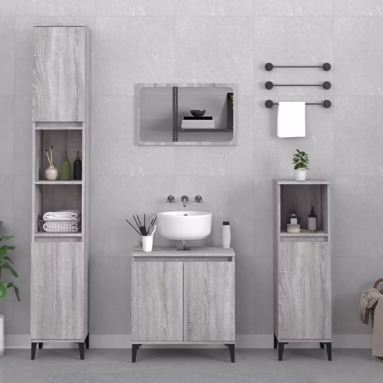Set di mobili da bagno moderno vidaXL composto da 3 pezzi in legno e metallo, colore grigio opaco