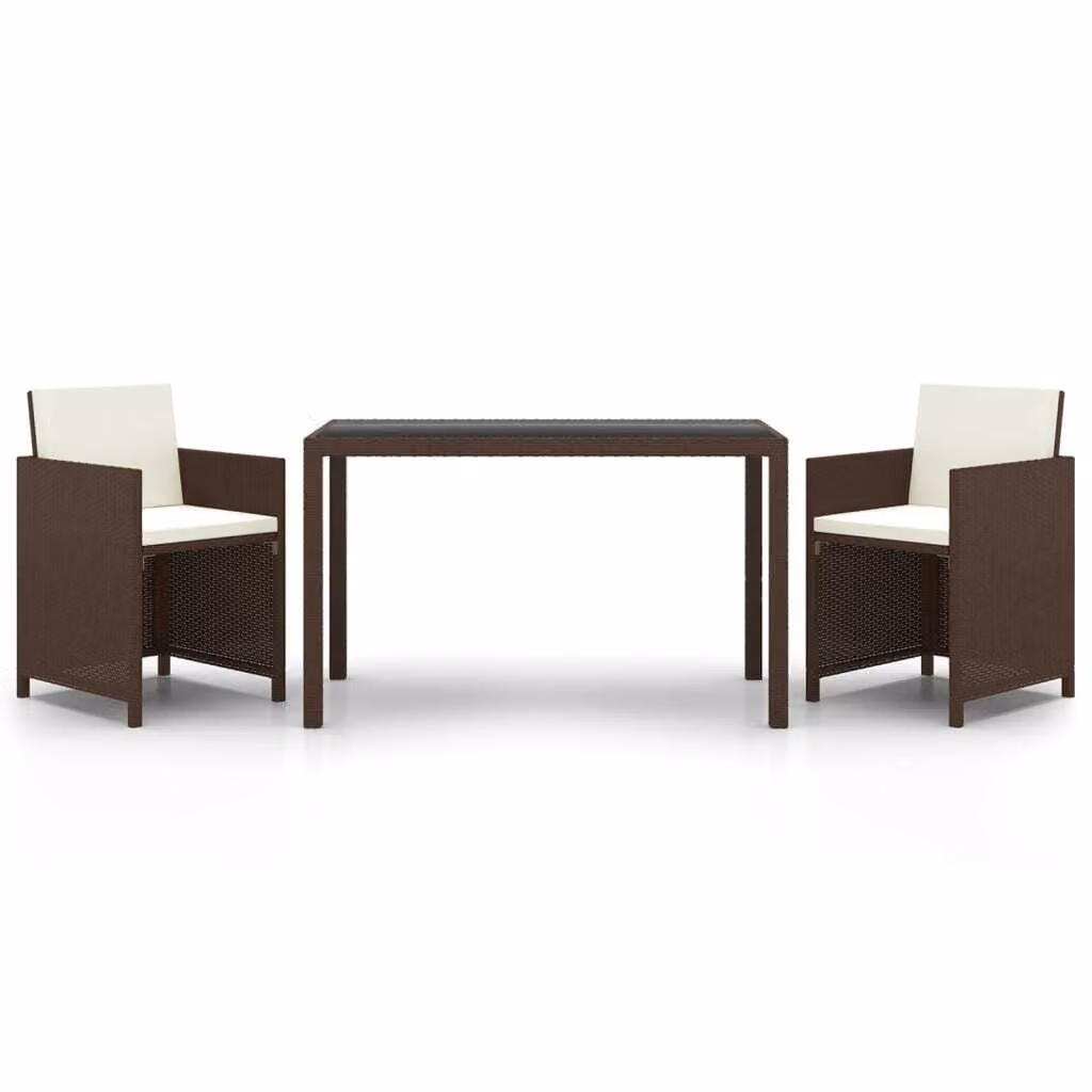 Set da Pranzo da Giardino 3 pz e Cuscini in Polyrattan Marrone
