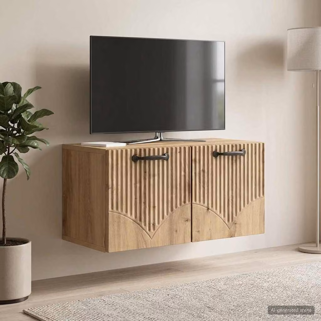 vidaXL Mobile Porta TV da Muro Moderno in Rovere, L: 59,5 cm, P: 31 cm, H: 30 cm