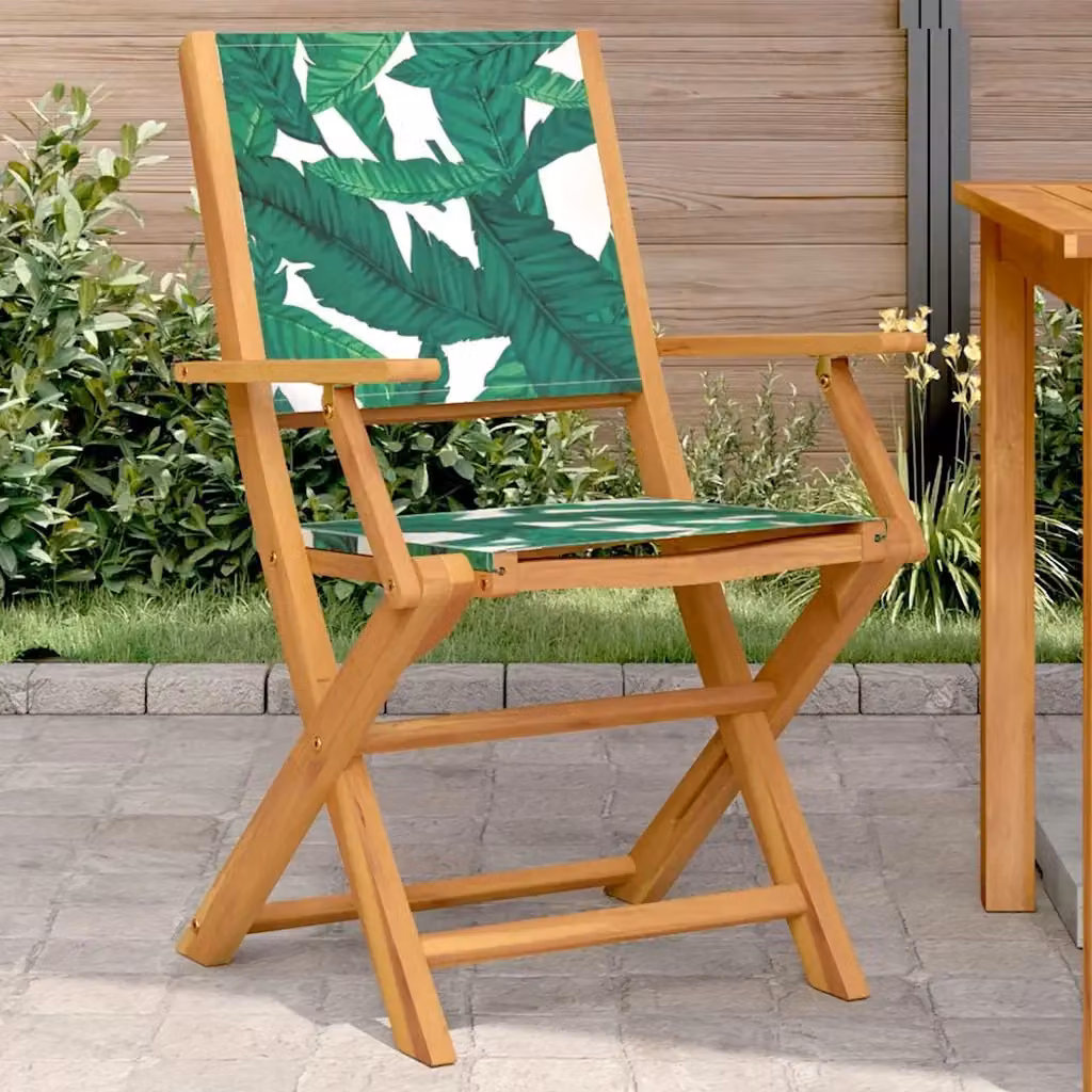 Set di 2 sedie da giardino in legno di acacia oliato e tessuto verde con motivo floreale e braccioli – 2