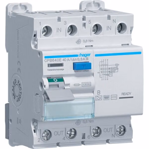 Hager FI-SCH. 3/N 10KA 40A 300MA B/S (CPB640E)