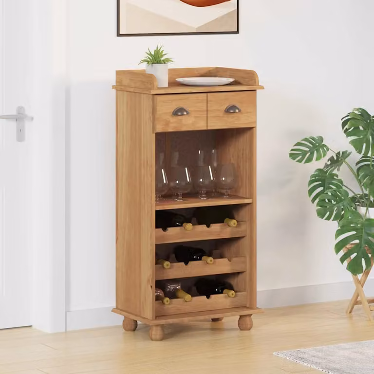 Mobile per vino vidaXL ASKIM in legno di pino color cera di miele L/P/H: 57 x 37 x 114 cm