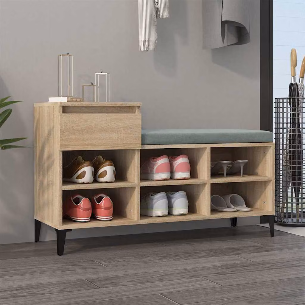 Scarpiera moderna vidaXL in legno color rovere con seduta integrata, L 102 cm x P 36 cm x H 60 cm