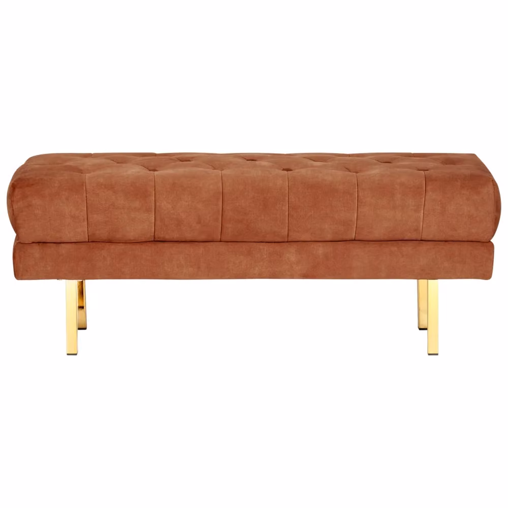 Panca Beliani in Velluto Rosso con Gambe in Metallo Oro per Camera da Letto e Soggiorno L: 150 cm, P: 44 cm, H: 44 cm – 2
