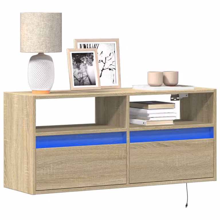 Mobile TV a parete vidaXL con luci LED integrate, Rovere Sonoma, L 100 cm x P 31 cm x H 45 cm