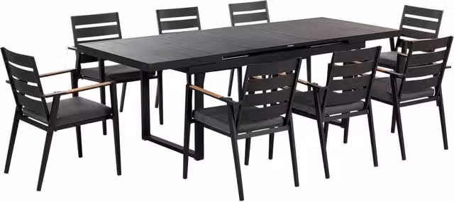 Set mobili da giardino Beliani con tavolo rettangolare allungabile e 8 sedie in alluminio nero opaco