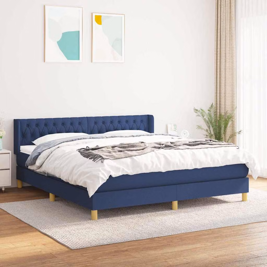 vidaXL Giroletto a Molle con Materasso Blu e Bianco in Tessuto L/P/H: 180 x 200 x 88 cm – 1
